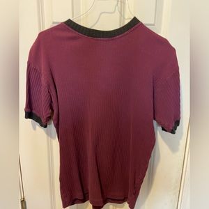 Men’s Plum Short Sleeved Black Trimmed Party Shirt